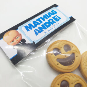 Mărturii botez cu Boss Baby, punguşe pentru biscuiţi, bomboane, 12x15cm, carton fotografic, pungă transparentă