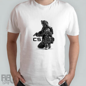Tricou Counter-Strike rezistent la spălări, regular fit, bumbac 100%, culoare alb/negru