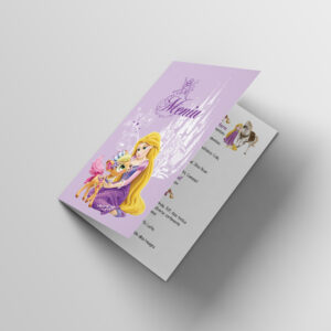 Meniu cu Rapunzel, din carton fotografic, personalizat cu propriul meniu, nume si mesaj