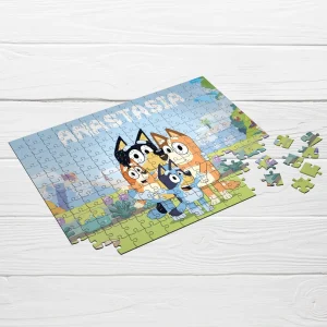 Puzzle cu Bluey şi Bingo personalizat