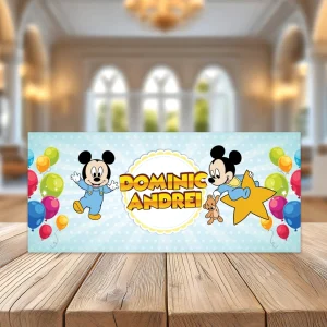 Plicuri sau place card-uri 2 in 1 pentru botez cu tematica Mickey Mouse