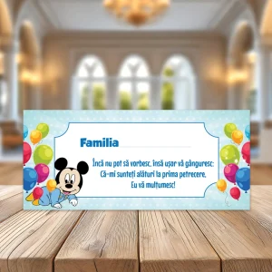 Plicuri sau place card-uri 2 in 1 pentru botez cu tematica Mickey Mouse