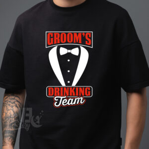 Tricouri petrecerea burlacilor cu textul Grooms Drinking Team
