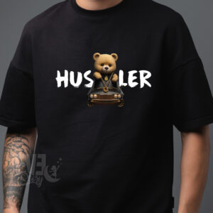 Tricou Hustler Bear rezistent la spălări, culoare neagra