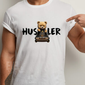 Tricou Hustler Bear rezistent la spălări, culoare alba