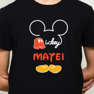 Tricou negru pentru copii cu tematica Mickey Mouse, personalizat cu nume