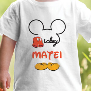 Tricou alb pentru copii cu tematica Mickey Mouse, personalizat cu nume