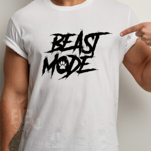 Tricou pentru sala de culoare alba, unisex, cu imprimeu Beast Mode