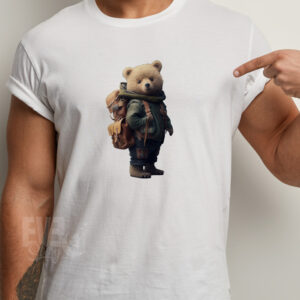 Tricou Travel Bear pentru amatorii de calatorii, culoare alba