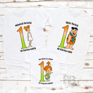 Tricouri personalizate 1 an Flintstones, tricouri de culoare alba, personalizate cu nu si mesaj