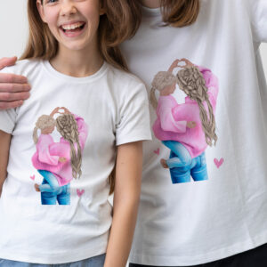 Set de 2 tricouri pentru mama si fiica, culoare alba, cu imprimeu mama si fiica