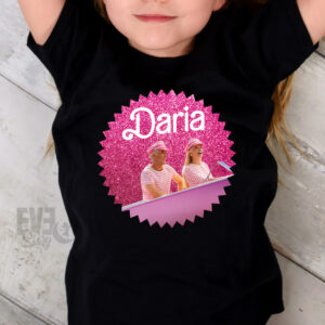 Tricou cu imprimeu Barbie si Ken, culoare negru, personalizat cu nume