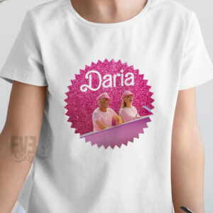 Tricou cu imprimeu Barbie si Ken, culoare alba, personalizat cu nume