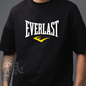 Tricou negru unisex, culoare alba, cu imprimeu Everlast