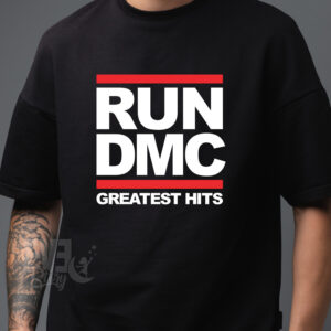 Tricou negru, unisex, cu imprimeu RUN DMC Greatest Hits