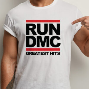 Tricou alb, unisex, cu imprimeu RUN DMC Greatest Hits