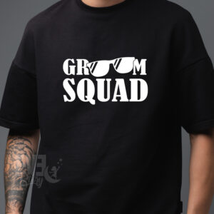 Tricou negru pentru barbati, cu imprimeu Groom Squad, pentru petrecerea burlacilor