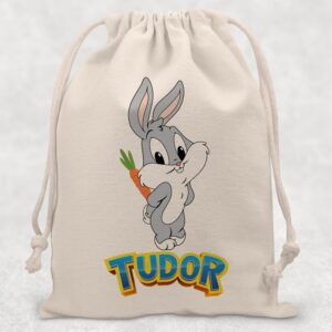 Saculet imprimat cu Bugs Bunny, personalizat cu nume, pentru gradinita sau scoala