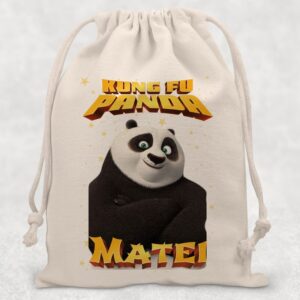 Saculet pentru scoala sau gradinita cu tematica Kung Fu Panda, personalizat cu nume