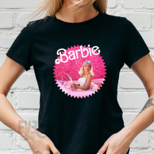 Tricou de dame negru, cu imprimeu Barbie, personalizat cu nume