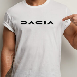 Tricou alb cu maneca scurta, cu imprimeu Dacia