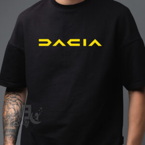 Tricou negru cu maneca scurta, cu imprimeu Dacia