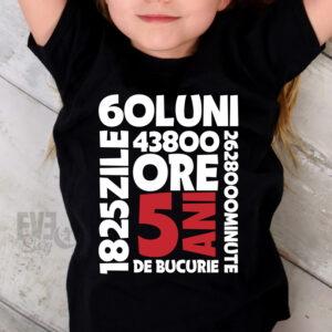 Tricou negru pentru copii cu imprimeu 5 ani pentru aniversari