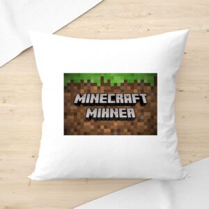 Perna patrata alba cu imprimeu Minecraft, personalizata cu nume