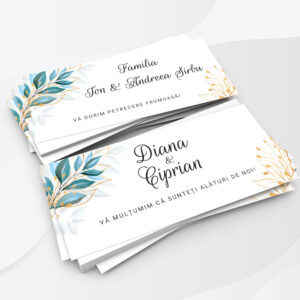 Plicuri de bani pentru nunta cu model floral, cu frunze verzi si aurii, personalizate