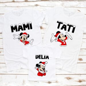 Set de 3 tricouri albe pentru familie, cu tematica Mickey Mouse, personalizate