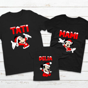 Set de 3 tricouri negre pentru familie, cu tematica Mickey Mouse, personalizate