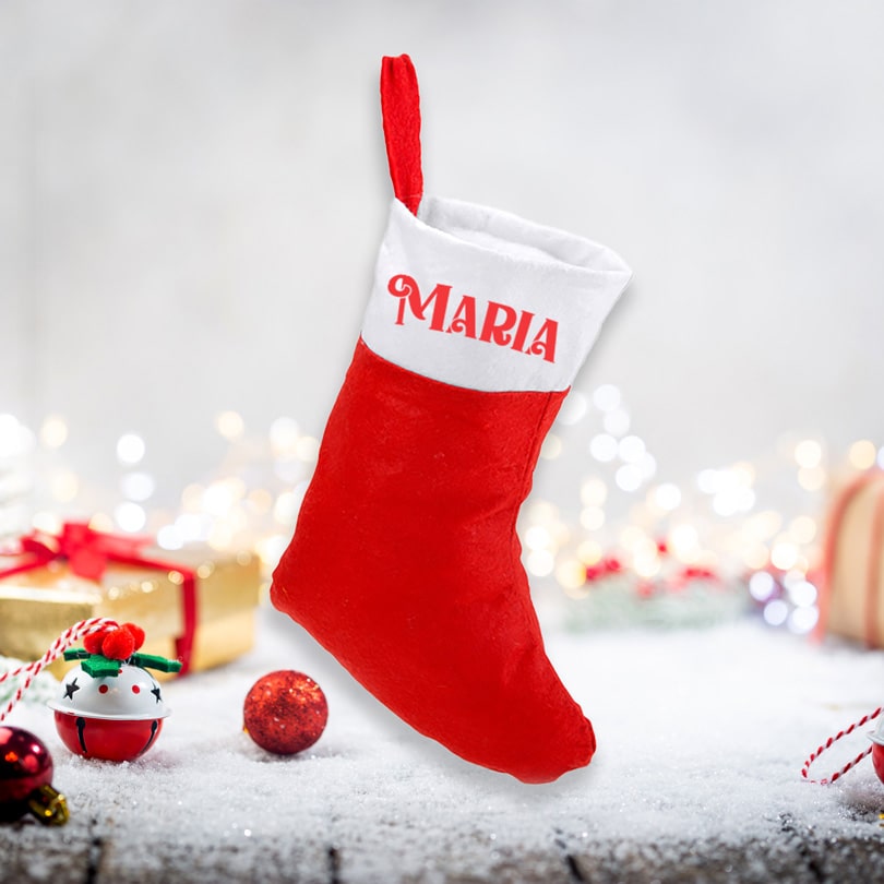 Ciorap de Craciun pentru cadouri, cu agatatoare, personalizat cu nume sau mesaj