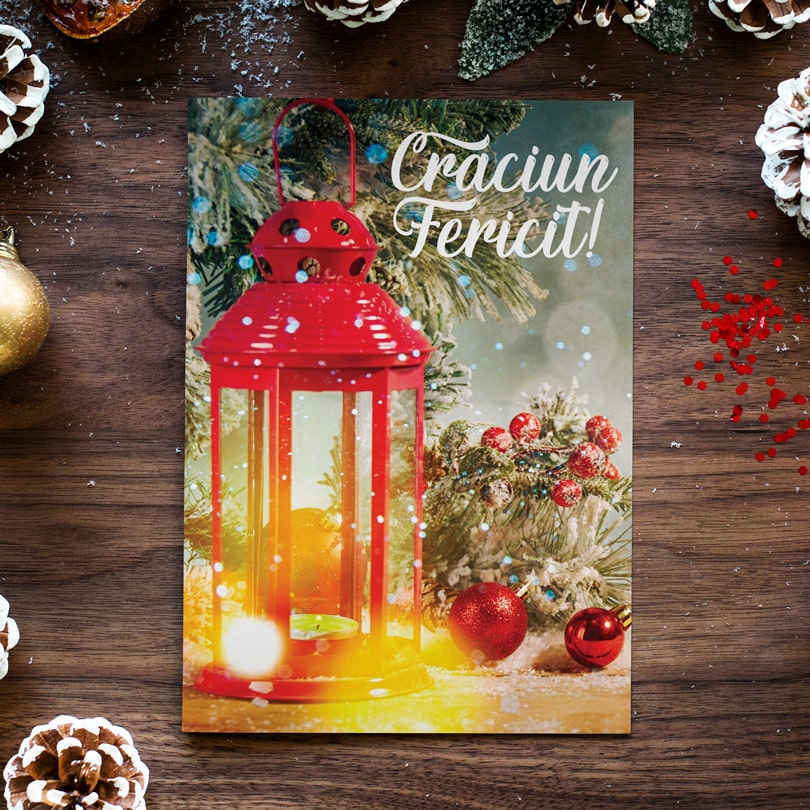 Felicitare de Craciun din carton fotografic, cu plic inclus in pret