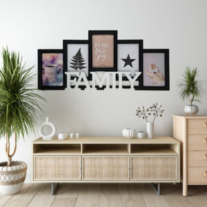 Tablou Family cu dimensiunea de 55x25cm personalizată cu 5 poze cu dimensiunea de 10x15cm
