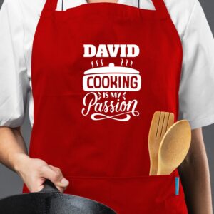 Sort de culoare rosie personalizat cu nume, cu imprimeu text " Cooking is my passion"