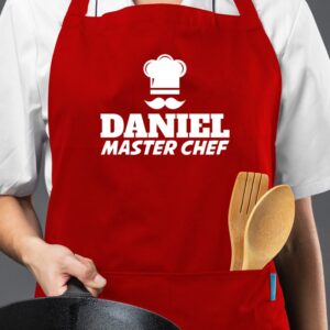 Sort roşu pentru adulti personalizat cu nume, cu imprimeu Boneta si textul "Master Chef"