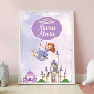 Tablou Printesa Sofia pentru fetite, personalizat cu nume, diverse dimensiuni, cadou copii, carton lucios