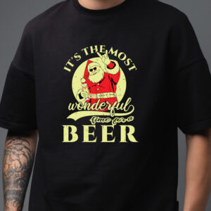 Tricou Crăciun amuzat It's The Most Wonderful Time For A Beer, bumbac 100%, rezistent la spălări, model pentru barbati, Regular Fit