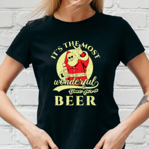 Tricou Crăciun amuzat It's The Most Wonderful Time For A Beer, bumbac 100%, rezistent la spălări, model pentru femei, Regular Fit