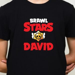 Tricou negru pentru copii cu imprimeu Brawl Stars, personalizat cu nume, culoare alba, rezistent la spalari, bumbac 100%
