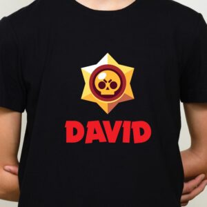 Tricou pentru copii cu imprimeu Brawl Stars, personalizat cu nume, culoare negru, bumbac 100%, regular fit