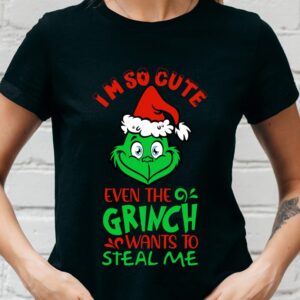 Tricou negru cu Grinch si imprimeu "Im so cute even the Grinch wants to steal me", Unisex, regular fit