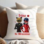 Pernă Ladybug Buburuza Motan Noir personalizată cu nume, 40x40cm, moale