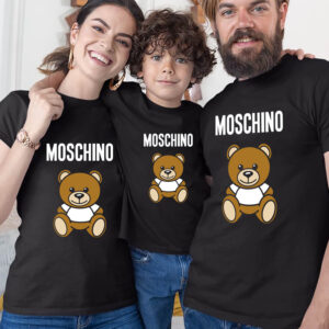 Set de 3 tricouri Moschino pentru familie, imprimeu rezistent la spălări, culoare negru, bumbac 100%, Regular Fit