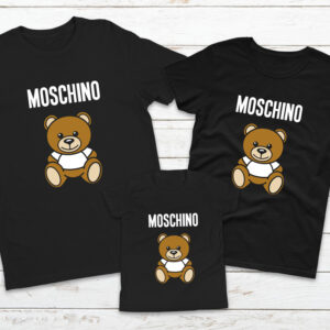 Set de 3 tricouri Moschino pentru familie, imprimeu rezistent la spălări, culoare negru, bumbac 100%, Regular Fit