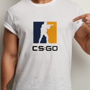 Tricou Counter Strike 2, rezistent la spălări, regular fit, bumbac 100%, culoare alb