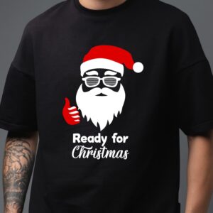 Tricou Santa Ready for Christmas, pentru barbati, culoare negru, rezistent la spălări, bumbac 100%