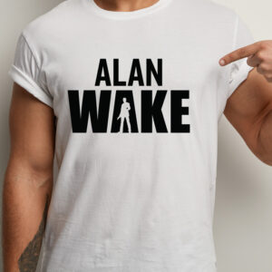 Tricou Alan Wake, imprimeu rezistent la spălări, bumbac 100%, Regular Fit culoare alb