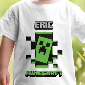 Tricou Minecraft pentru copii personalizat, rezistent la spălări, regular fit, bumbac 100%, culoare alb