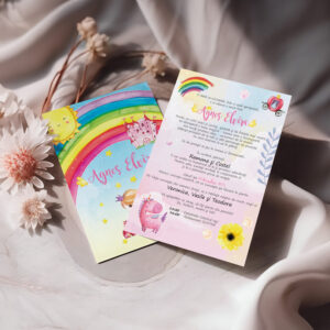Invitaţie botez Prinţesa Unicorn, 17x12cm, carton lucios premium 300g, multicolor, plic inclus